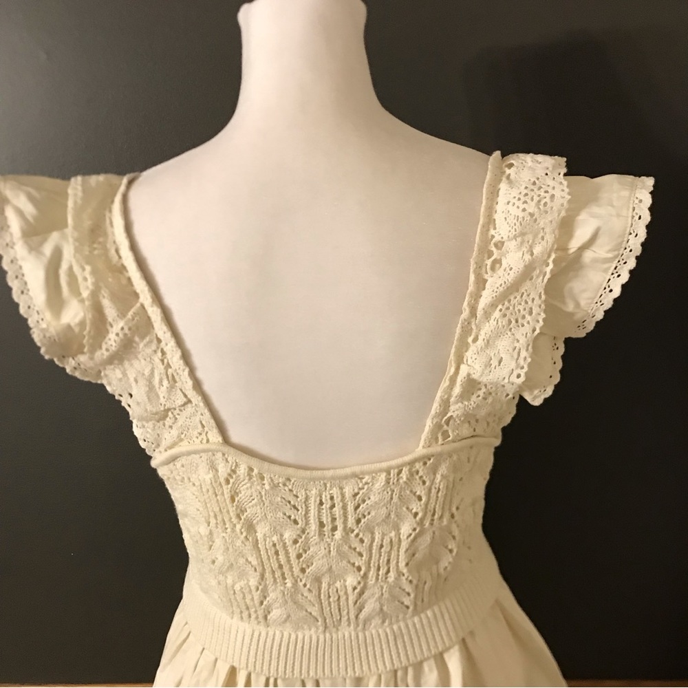 NWT $160 Anthropologie EN SAISON Creme Ruffled Square Neck Mini Dress Sz Medium - Picture 9 of 15